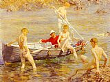 Gold Paintings - Ruby, Gold And Malachite by Henry Scott Tuke